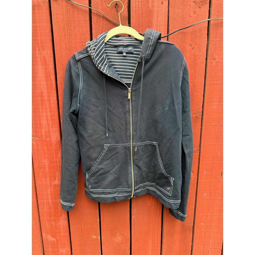 Jones New York Signature Women's Medium Black Full Zip Hooded Jacket